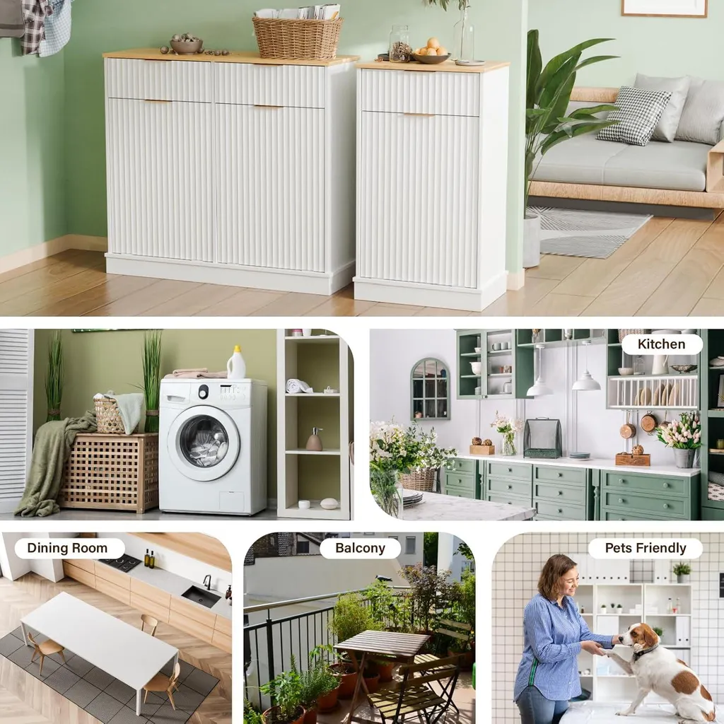 FCH Armoire à Linge 51x34x91,4 cm Blanc avec Panier et Tiroir de Rangement - 8
