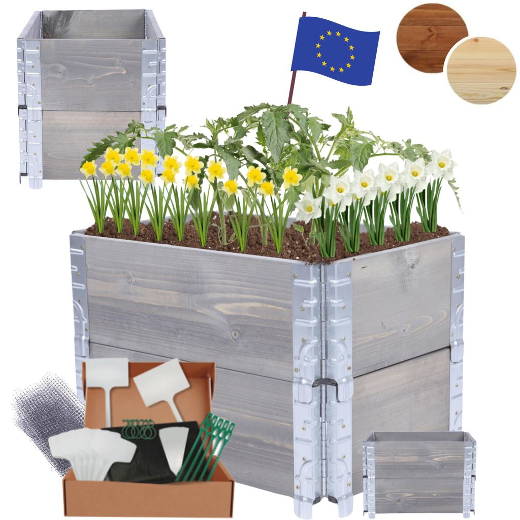 MODO24 Hochbeet Holz, Pflanzrahmen, Kräuterbeet, Gemüsebeet, Massivholz Kiefer, Garten, 40x60x40 cm, Grau, ZP10