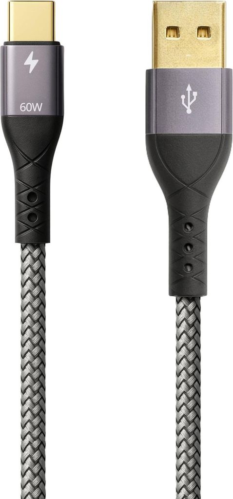 ProfiPatch USB A auf USB C Kabel 60W QC 3A 0,5m grau Produktbild 