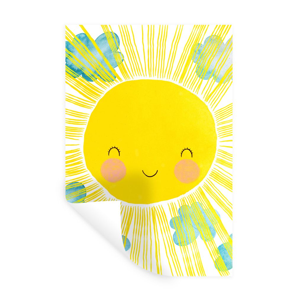 MuchoWow Wandtattoo Wandsticker Wandaufkleber Sonne - Gelb - Kinder - Illustration 60x90 cm Selbstklebend und Repositionierbar - Sticker - Dekorf...