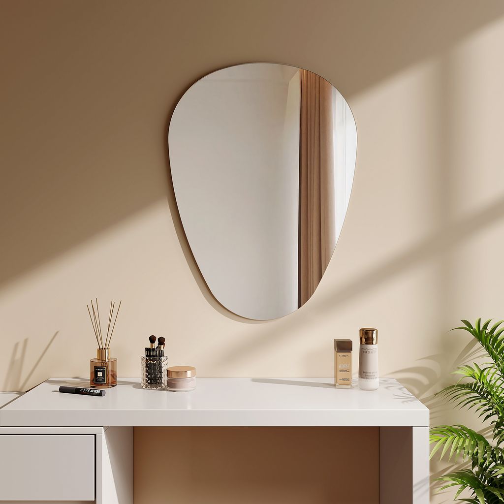 EMKE Asymmetrischer Spiegel 70x50 cm Wandspiegel Asymmetrisch Modern Dekorspiegel Oval Wandspiegel für Badezimmer Schlafzimmer flur