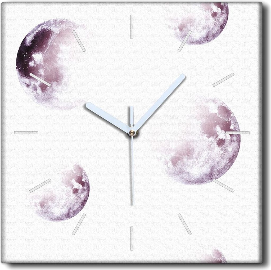 Coloray Uhr auf Leinwand 30x30 cm Wand Uhr Dekoration Wohnzimmer Segeltuch weiße Zeiger -Kosmos Moon.