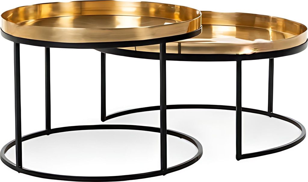Set aus zwei Beistelltischen mit Metallgestell und goldfarbener Oberfläche