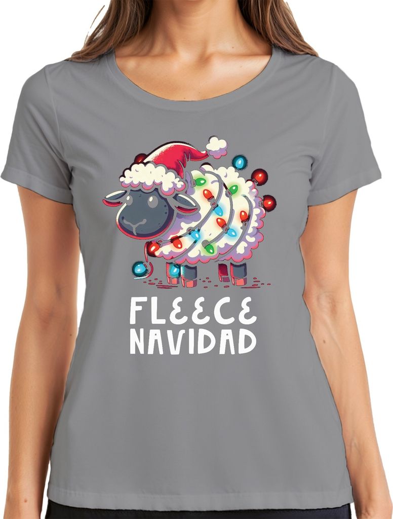 Fleece Navidad Schaf Lichterkette - Weihnachten Weihnachtsgeschenk Christmas Damen T-Shirt, Grau, XXL