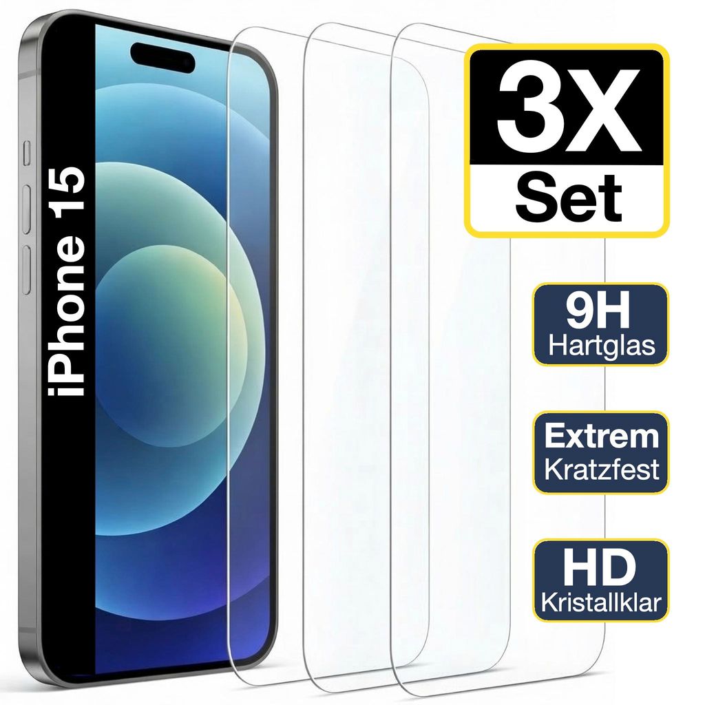 3x iPhone 15 Panzerglas Panzerfolie Displayschutz Produktbild 