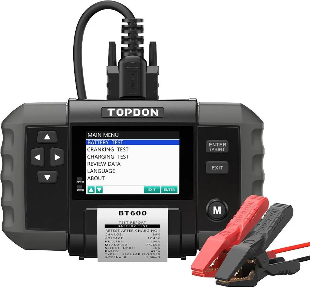 Topdon BT600 Testeur de Batterie Professionnel 12V 24V avec Imprimante