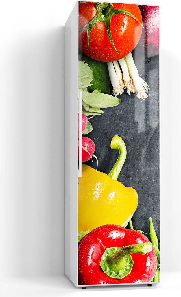 DEQORI Magnetmatte Kühlschrank Standard 60x200 cm 'Schiefertafel mit Gemüse' Magnetfolie