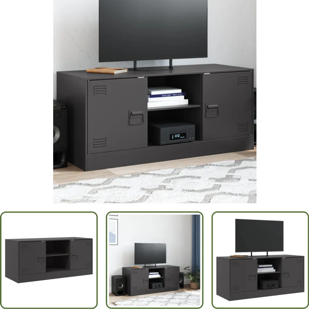 The Living Store Mobile TV nero 99x39x44 cm in acciaio
