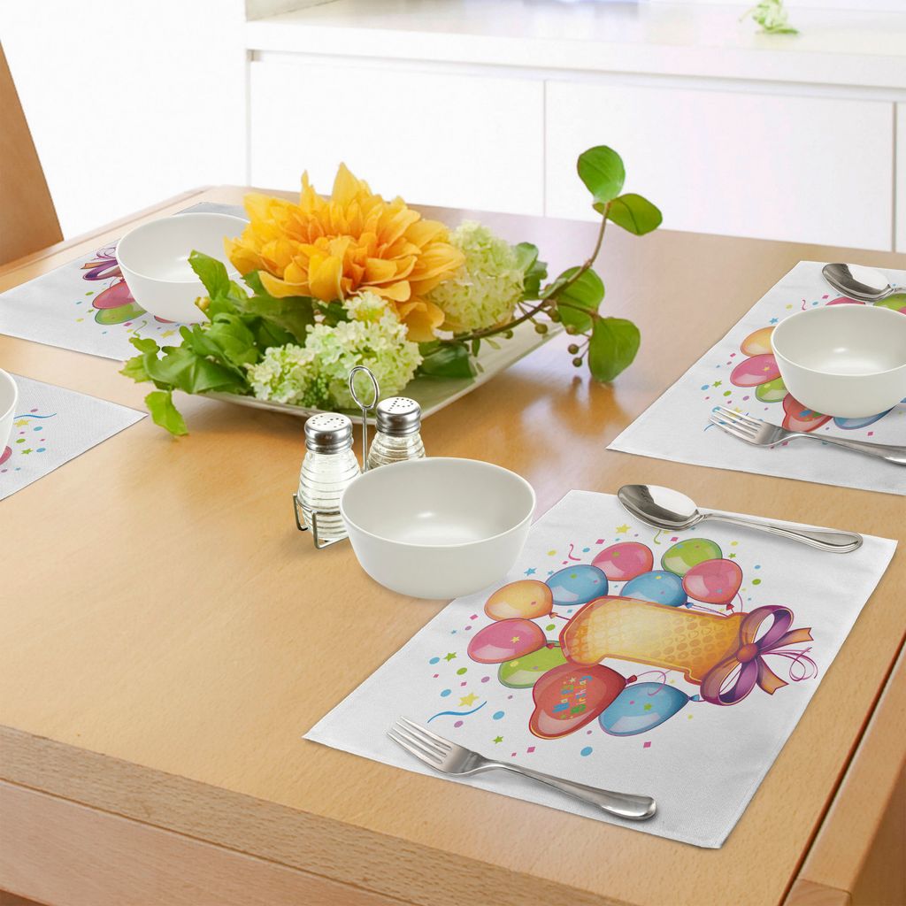 ABAKUHAUS 1. Geburtstag Platzmatten, Vintage Theme Kinder erste Party mit Ballons Stars und Dots Bild bunt, Tiscjdeco aus Farbfesten Stoff für das...