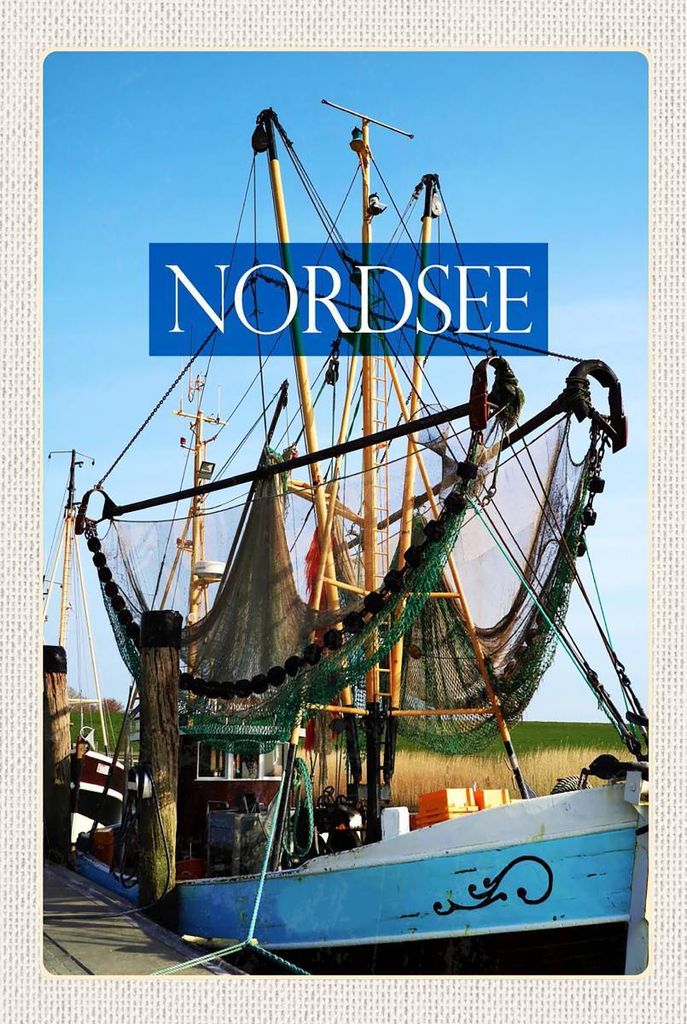 vianmo Holzschild 18x12 cm Nordsee Fischerboot Fischernetz Meer Bildmotiv Reisemotiv Abenteuer Reisen