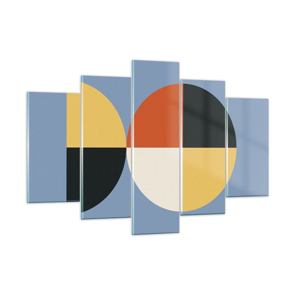 Bilder auf glas - 5 Teile - Stück Geometrisch Rad - 150x100cm - Glasbilder - Wandbilder - Bilder - zum Aufhängen bereit - Wanddekoration aus Glas...