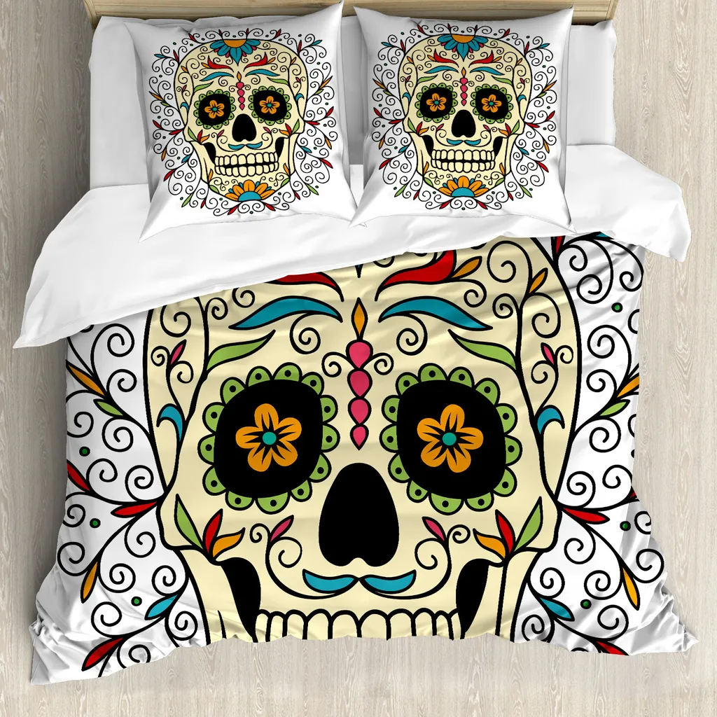 Set Letto ABAKUHAUS Zuckerschädel - Teschio Messicano Multicolore