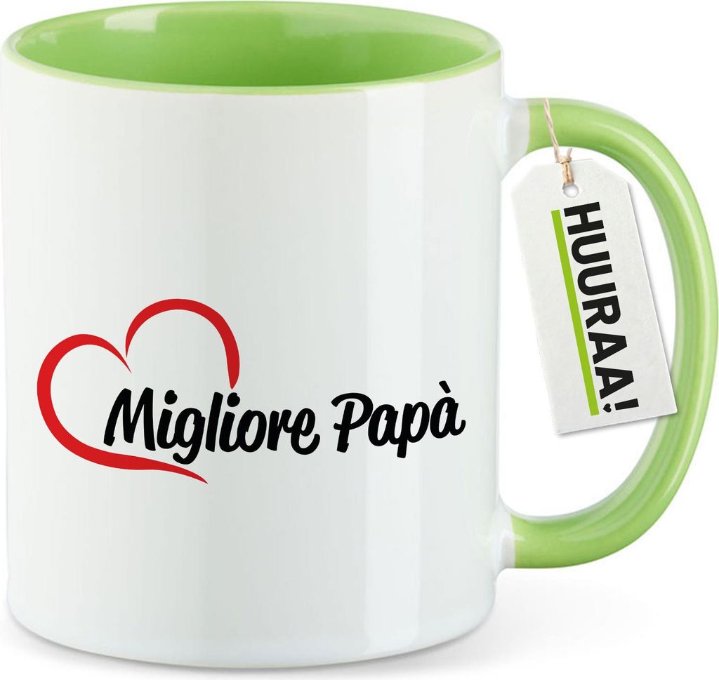 Huuraa Kaffeetasse Migliore Papà Cuore 330ml Grün Keramik Kaffeebecher Geschenkidee