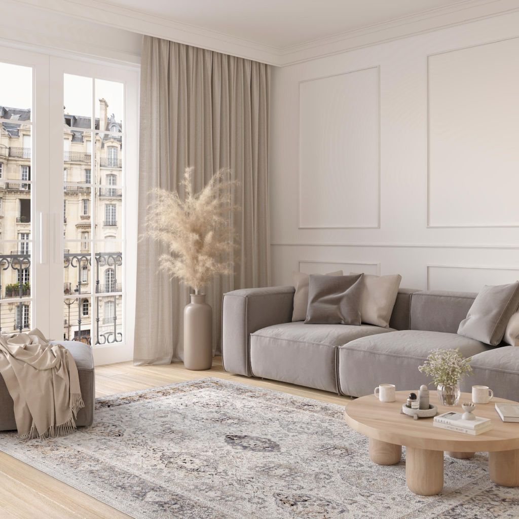 Tapiso Teppich VALLEY Modern Kurzflor Grau Beige Wohnzimmer Produktbild 