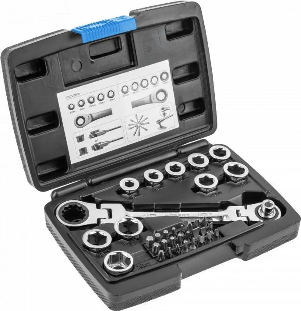 Clé à cliquet 36 pièces avec tête inclinable en acier chrome vanadium