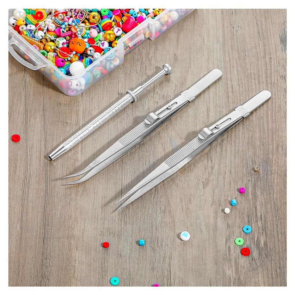 Piercingzange für Kugeln, 3 Stück, Pick-Up-Werkzeug, Prong Klaue Pinzette, gebogene Spitze für Stein, Diamant, Schmuck, Perlen, Uhren