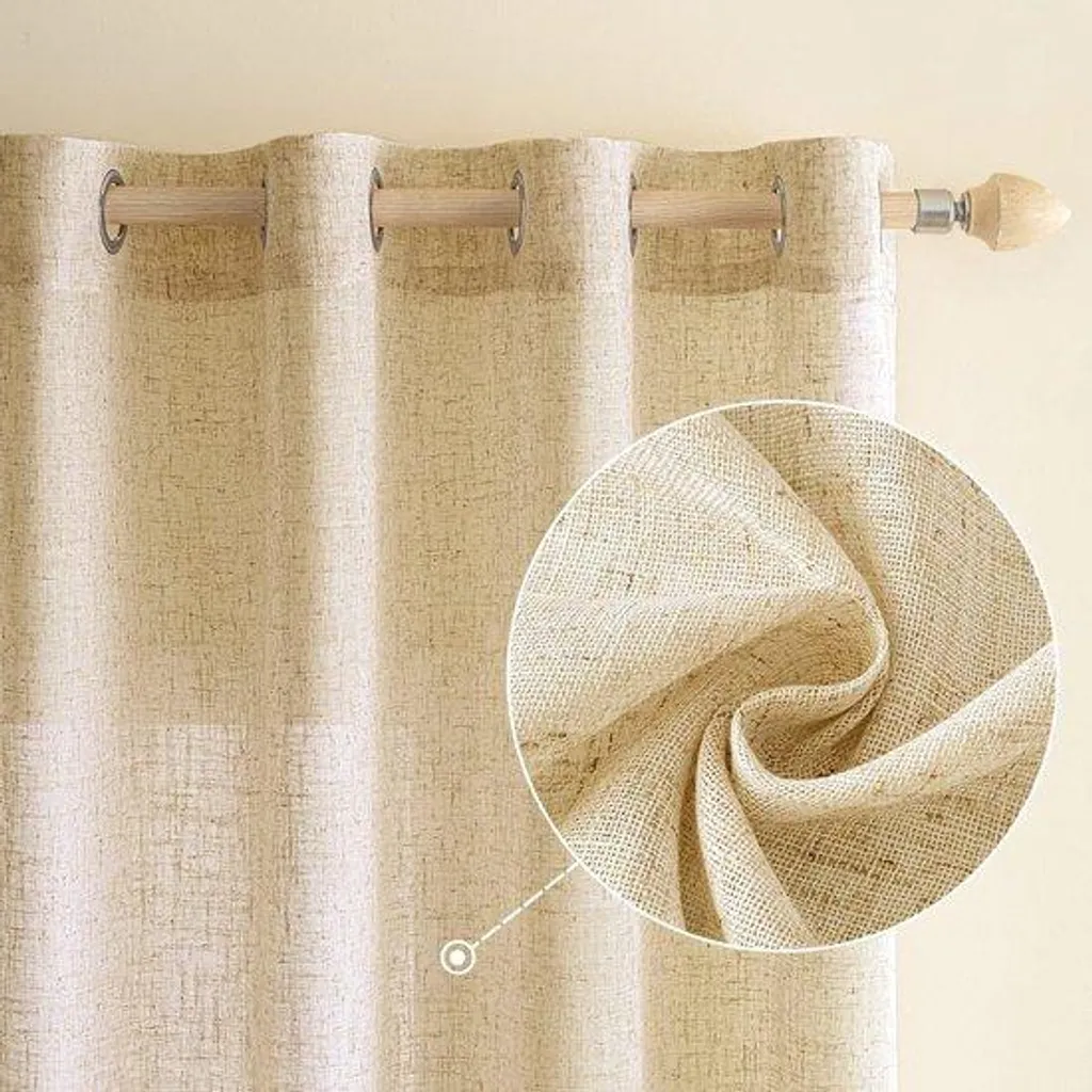 Paire de rideaux de fenêtres style vintage en coton jaune 140 x 260 cm