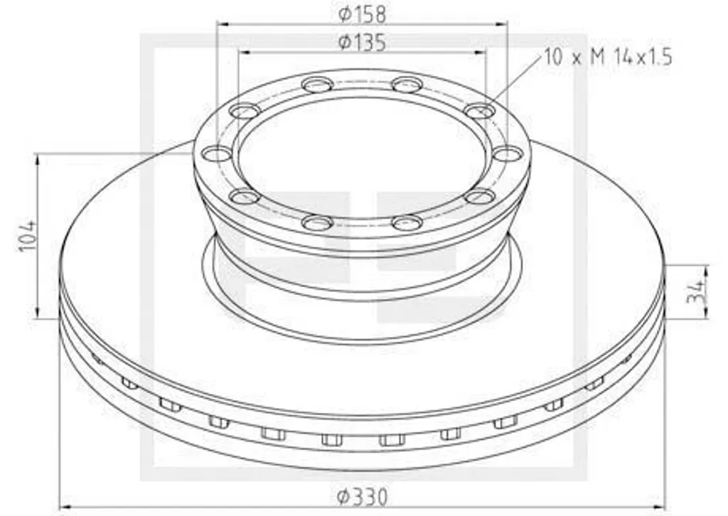 Disque de frein PE Automotive 036.109-00A pour poids lourds et remorques