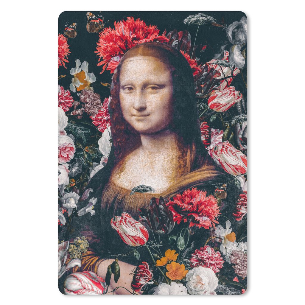 MuchoWow Mauspad Mousepad Mona Lisa - Leonardo da Vinci - Blumen - Rosa 40x60 cm - Mousepads - Maus Mat - Pad - Mausunterlage - Schreibtisch Acce...