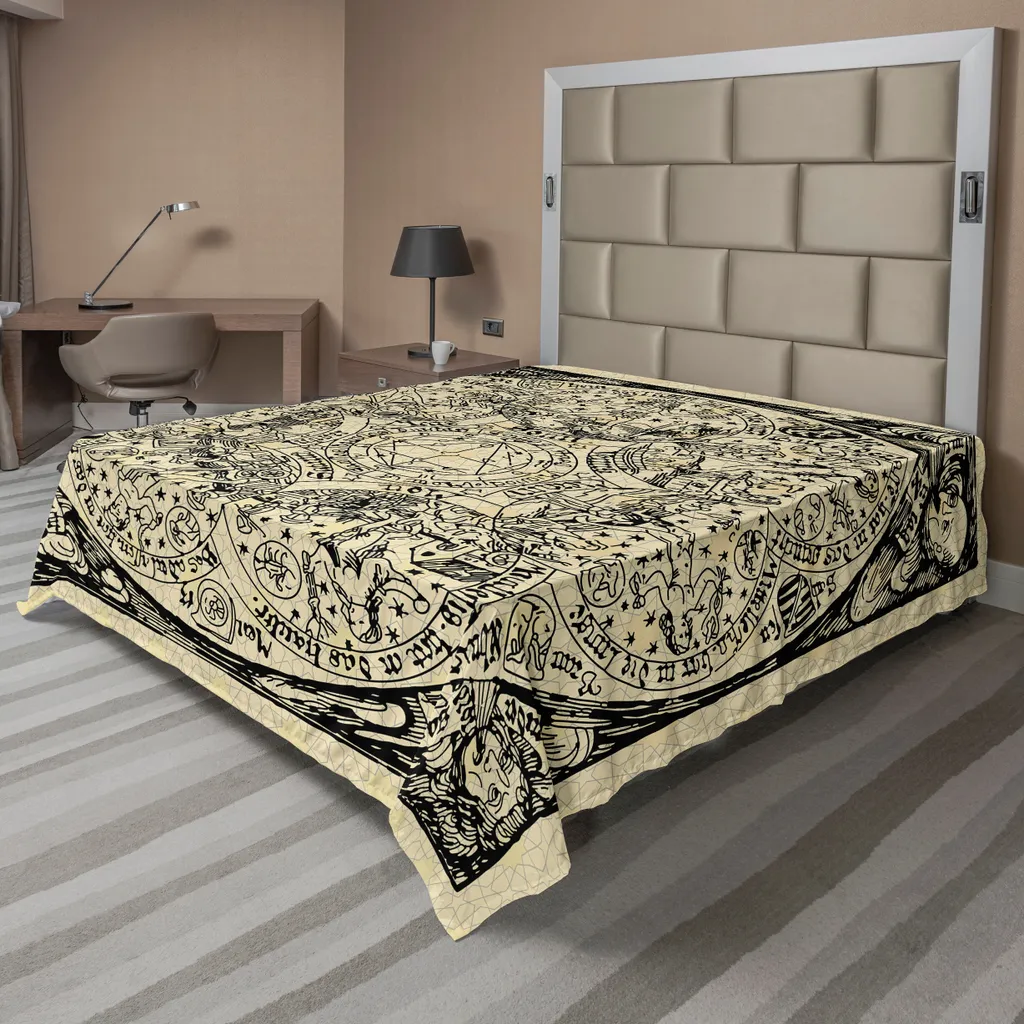 Drap d'astrologie pour lit décoratif ambiance mystique noir et écru