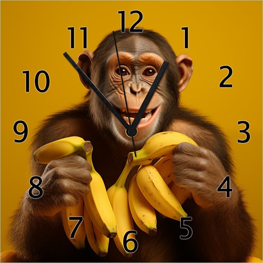 Wallario Design Wanduhr Glücklicher Bananenfan aus Produktbild 