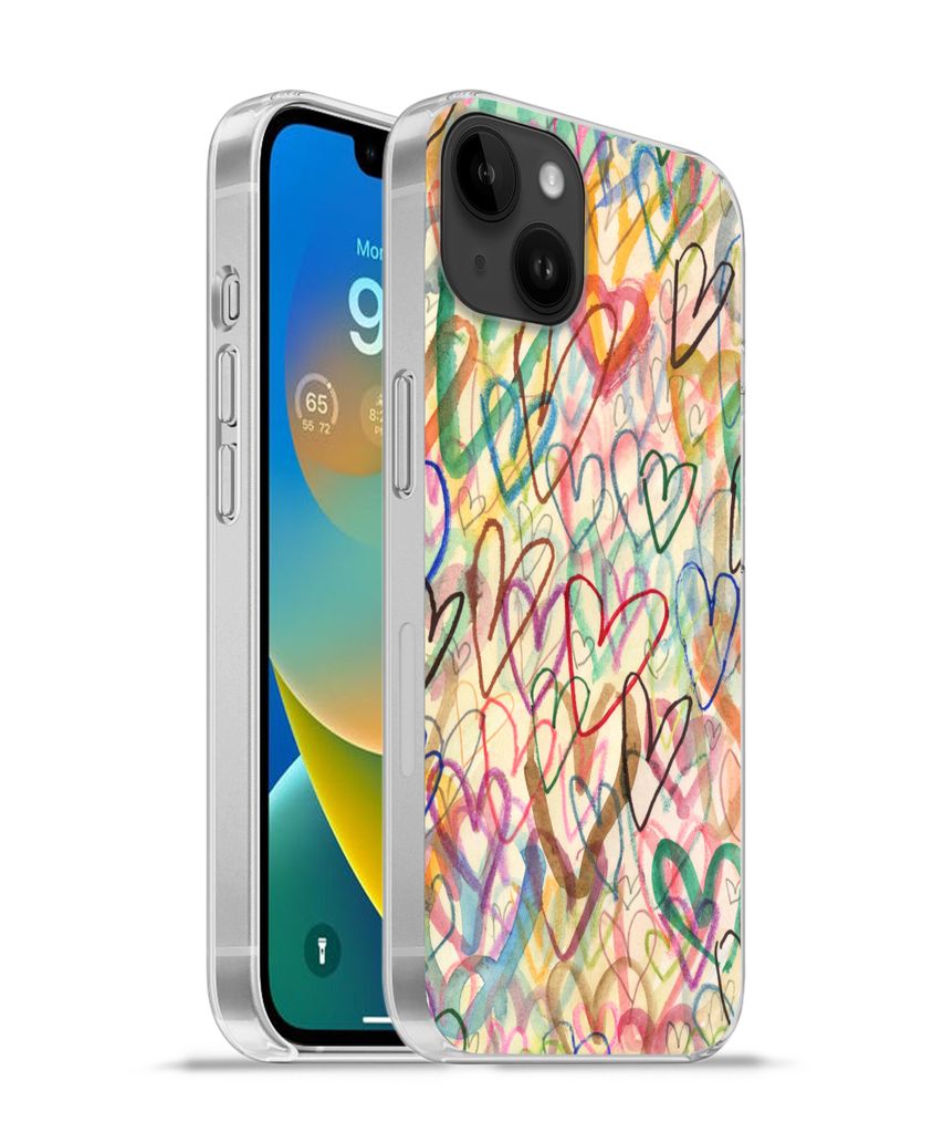 MuchoWow Handyhülle Schutzhülle Hülle für Apple iPhone 14 Plus - Soft case Eine Illustration mit Herzen im Hintergrund Silikon Softcase Handy...