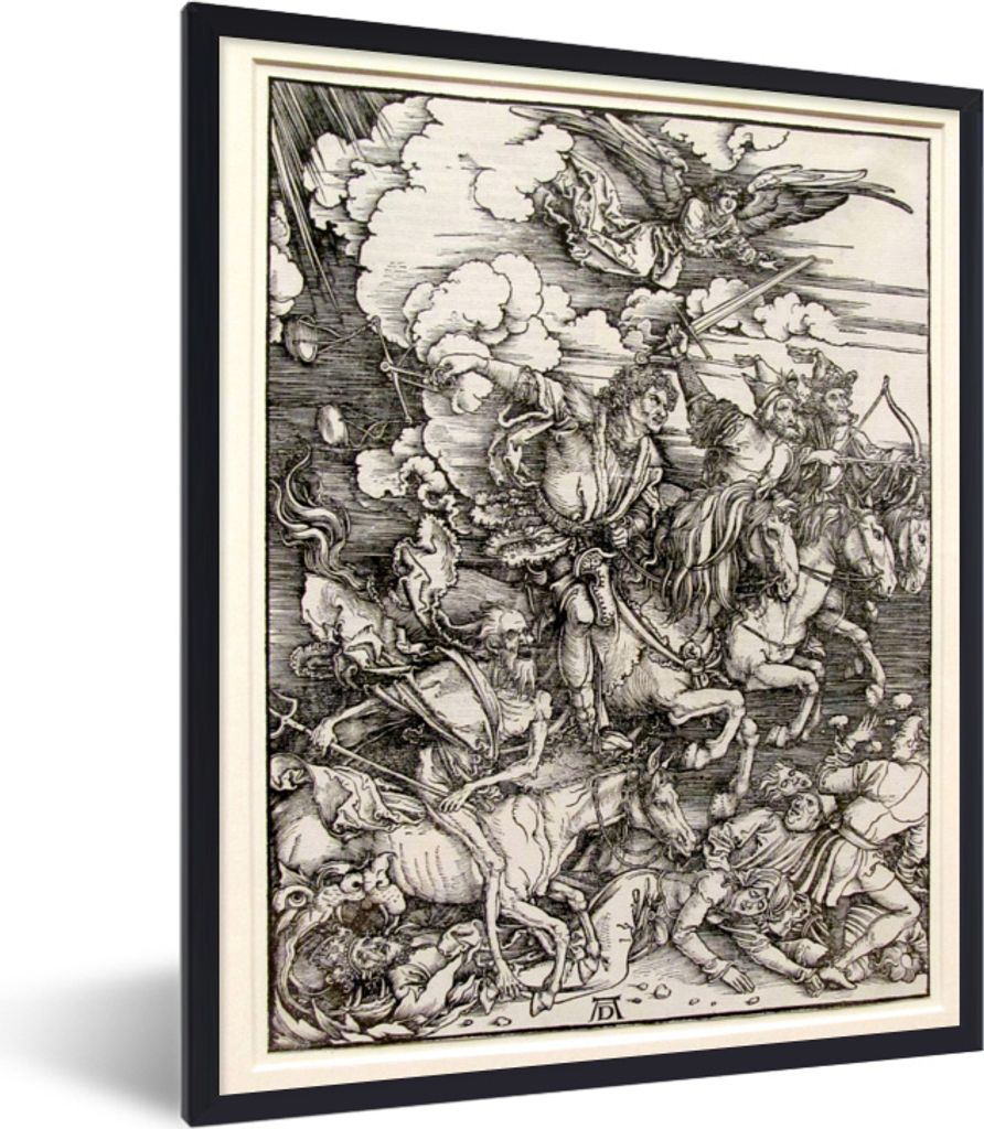 MuchoWow MuchoWow Gerahmtes Poster Die vier Reiter der Apokalypse - Gemälde von Albrecht Dürer 30x40 cm - Poster mit zchwarzem Bilderrahmen -...