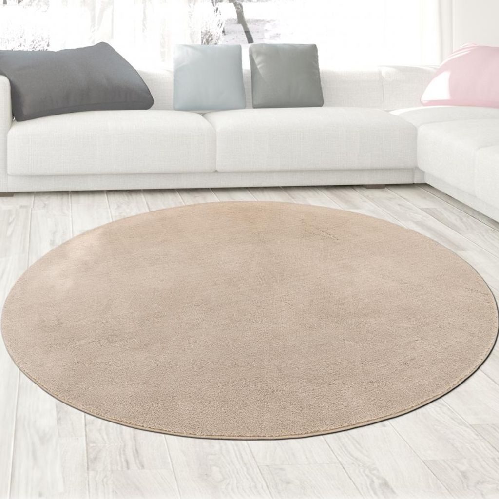Moderner Teppich beige strapazierfähig und weich mit elegantem Schimmer Größe - 200 cm Rund