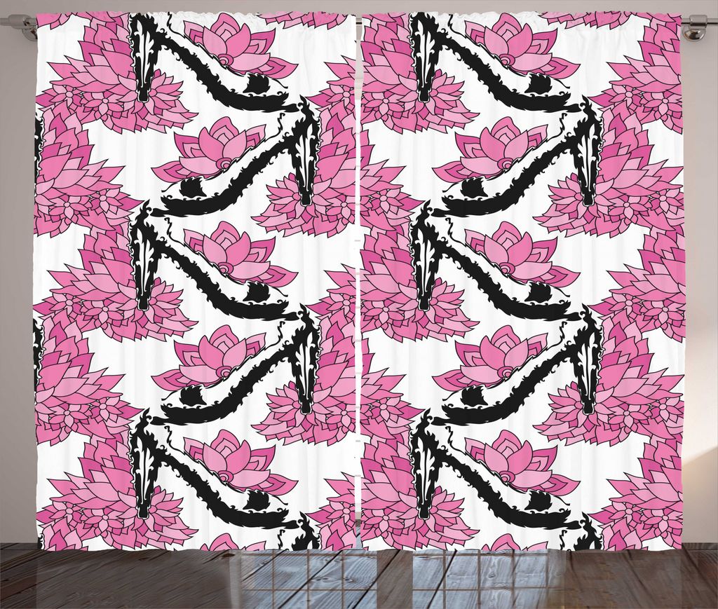 ABAKUHAUS Blumen Rustikaler Gardine, Kurven und Blumen, Schlafzimmer Kräuselband Vorhang mit Schlaufen und Haken, 280 x 225 cm, Rosa Koksgraue