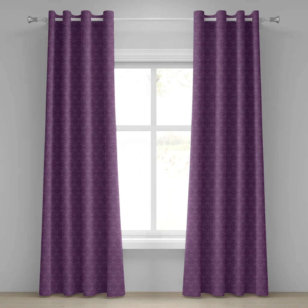 Rideau Motif Floral Violet en Tissu Damassé 280 cm x 175 cm à Œillets