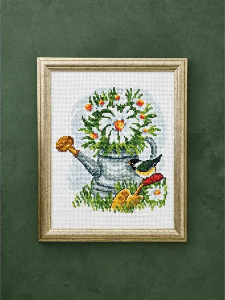 Kit point de croix compté motif Oiseau blanc Souris I Permin 37x29cm