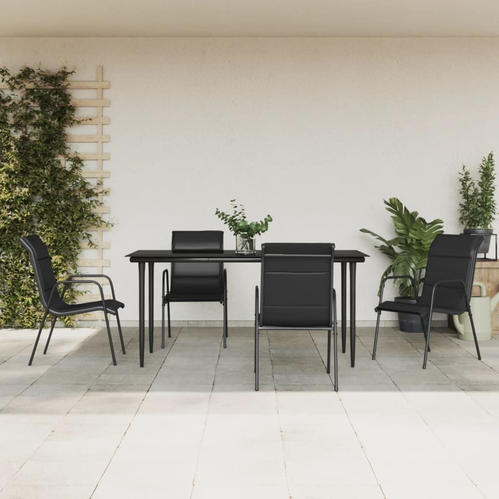 The Living Store 5-tlg. Garten-Essgruppe Schwarz Stahl und Textilene