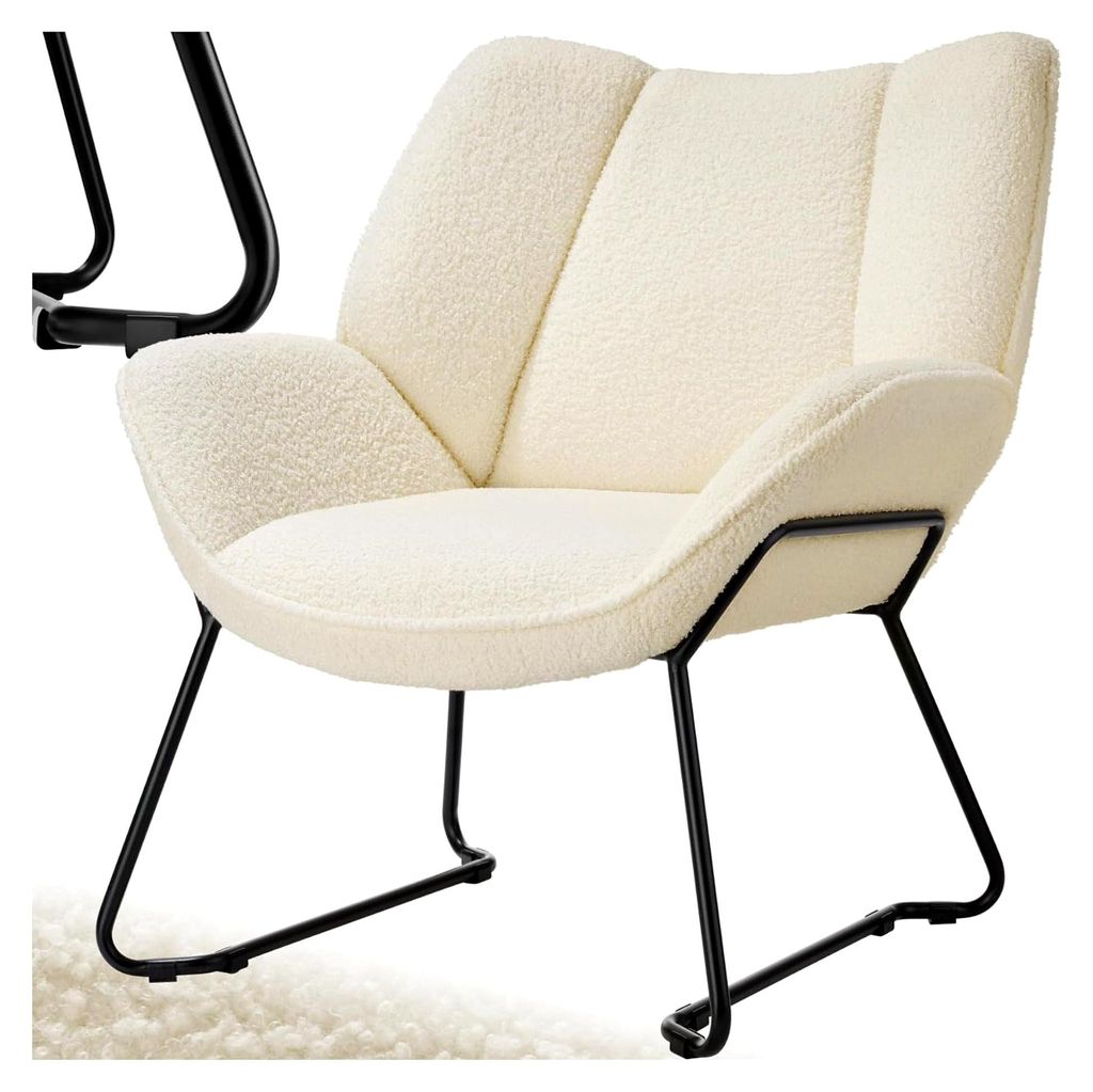 Runder Sessel, Relaxsessel, Teddysessel, Kuschelsessel mit Bouclé-Bezug, Plüsch Lesesessel, Loungesessel für Kinderzimmer und Wohnzimmer - Creme...