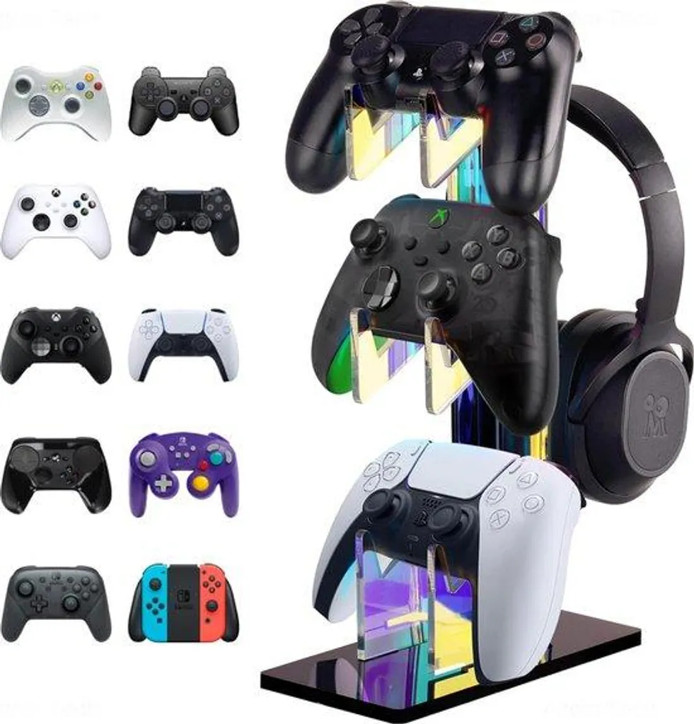 Support Casque PS5 et Xbox à 3 Niveaux avec Base Antidérapante Colorée