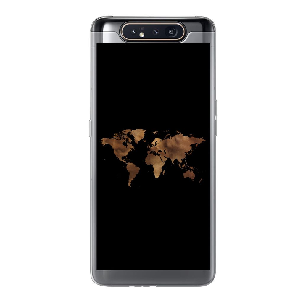 MuchoWow Handyhülle Schutzhülle Hülle für Samsung Galaxy A80 Weltkarte - Stoff - Karte Silikon Softcase Handy Hülle - Schutzdeckel