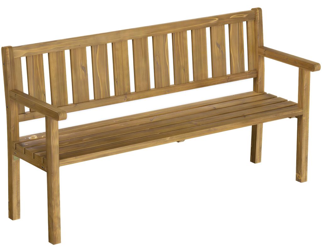 Gartenbank 3-Sitzer Wetterfest Holzbank mit Rückenlehne Armlehnen, Holz Sitzbank 360 kg belastbar Teak