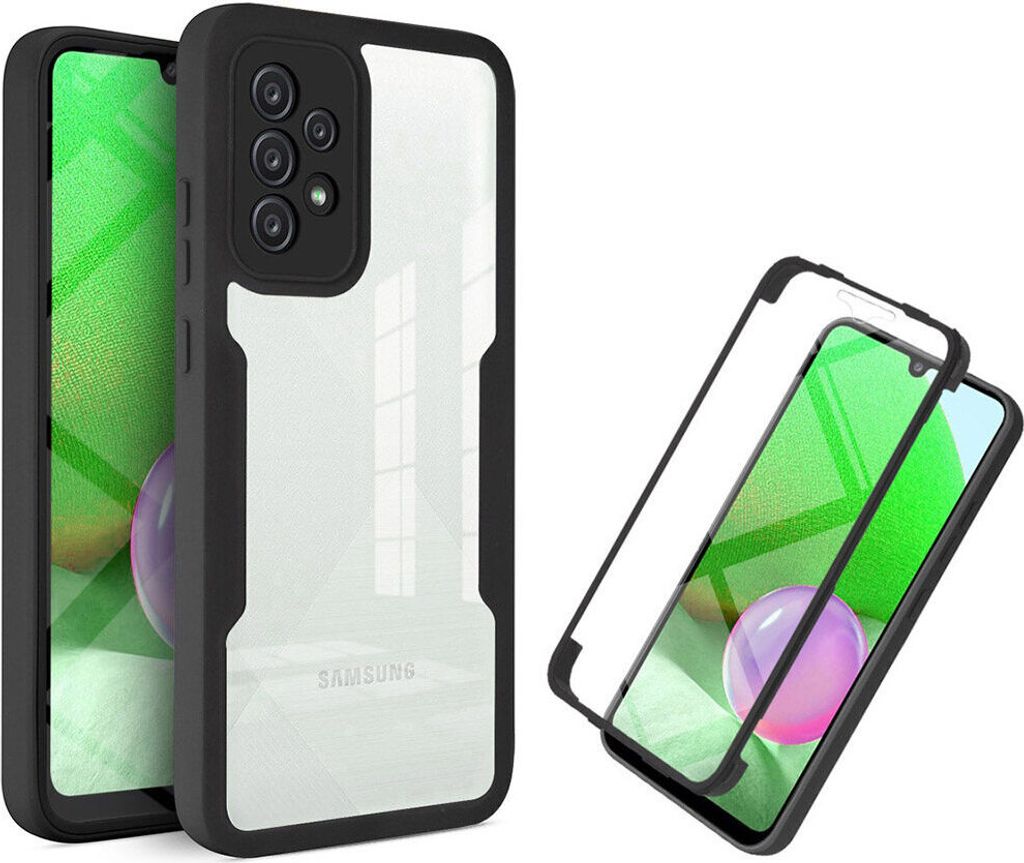 Samsung Galaxy A72 5G/4G Schutzhülle, Eingebautem Displayschutz 360 Grad Komplettschutz Handyhülle für Samsung A72 5G/4G Schwarz