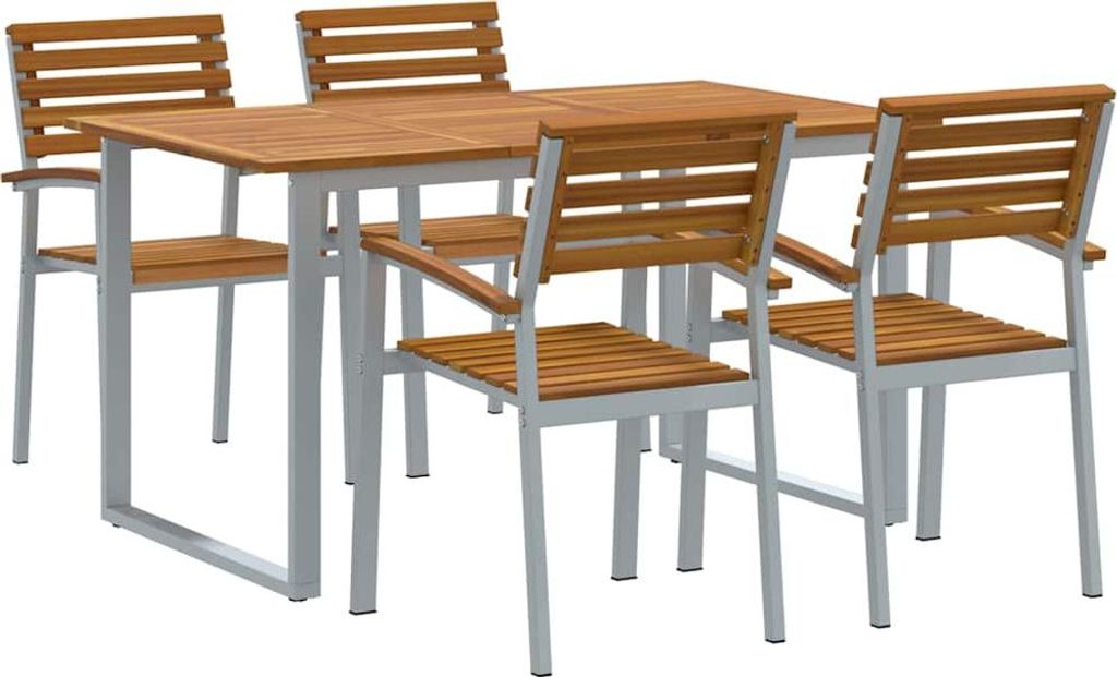 "WINTER SALE" Garten Essgruppe - elegantes Design - Sitzgruppe/Tisch+ Stuhl - 5 pcs Grau Massivholz Akazie - Terassenmöbel NeuMöbel690944