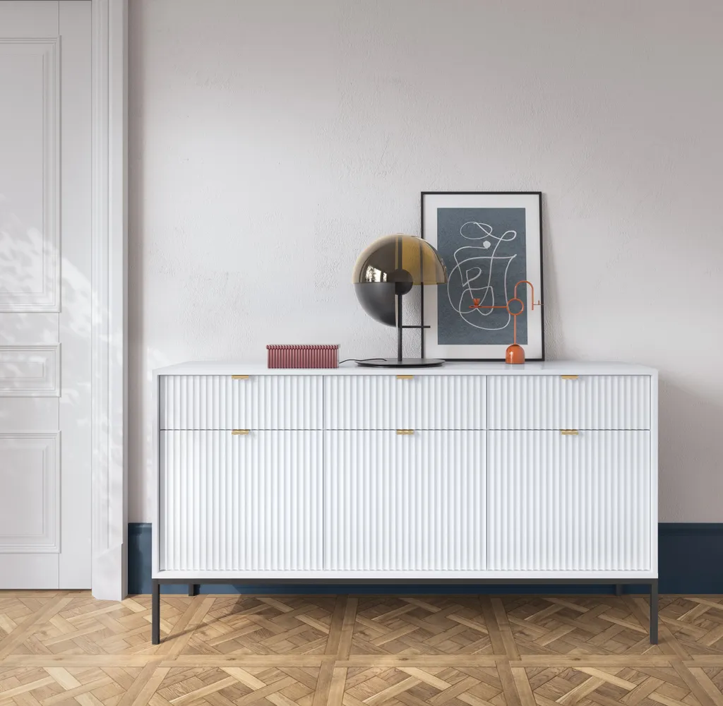 Commode NEVADA Blanche 154 cm à Poignées Dorées Style Scandinave - 4