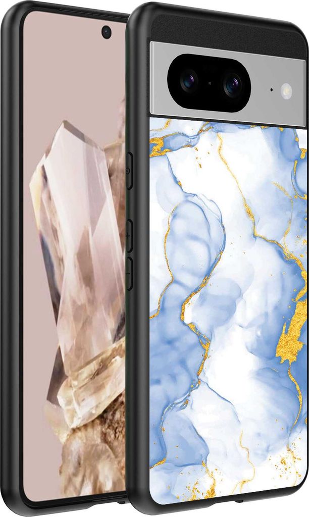 Fit für Google Pixel 8 Pro Telefon Fall mit hellblau Gold Marmor Print - TPU Backcover Fall hellblau Gold Marmor Design - Smartphonica