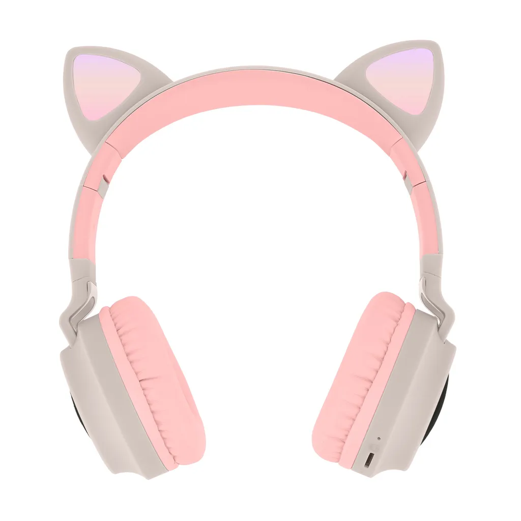 Cuffie Bluetooth Orecchie da Gatto Grigio Beige - Audio Wireless Kitty