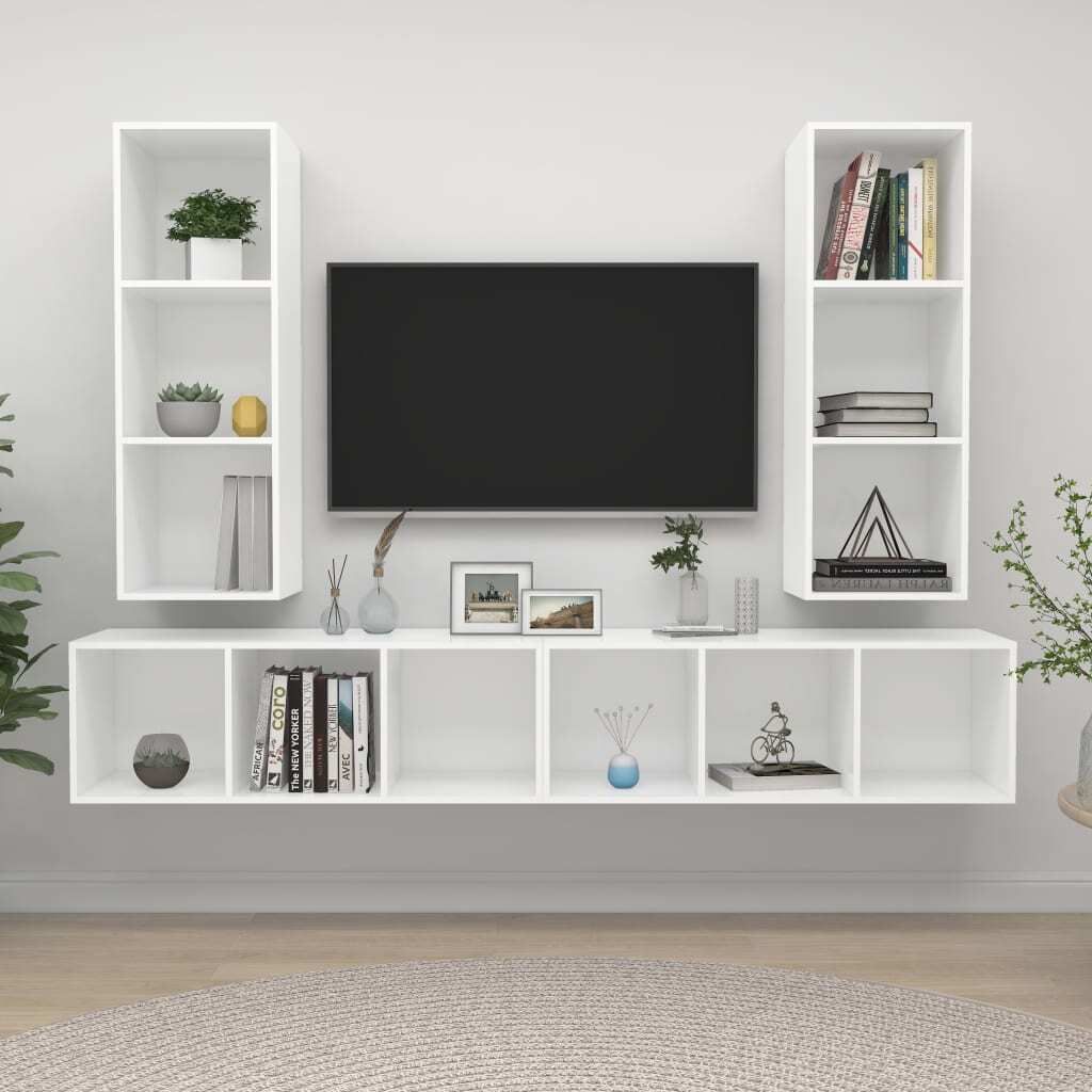 The Living Store TV-Wandschränke 4 Stk. Weiß Holzwerkstoff