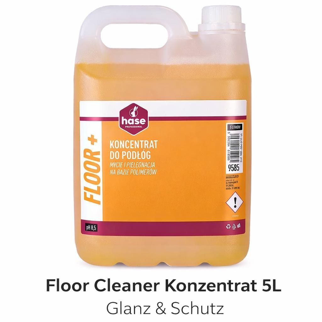 Hase Floor+ Bodenreiniger Konzentrat 5L, Pflege und Reinigung für Böden, mit Polymeren, streifenfrei, für Holz Fliesen PVC Stein