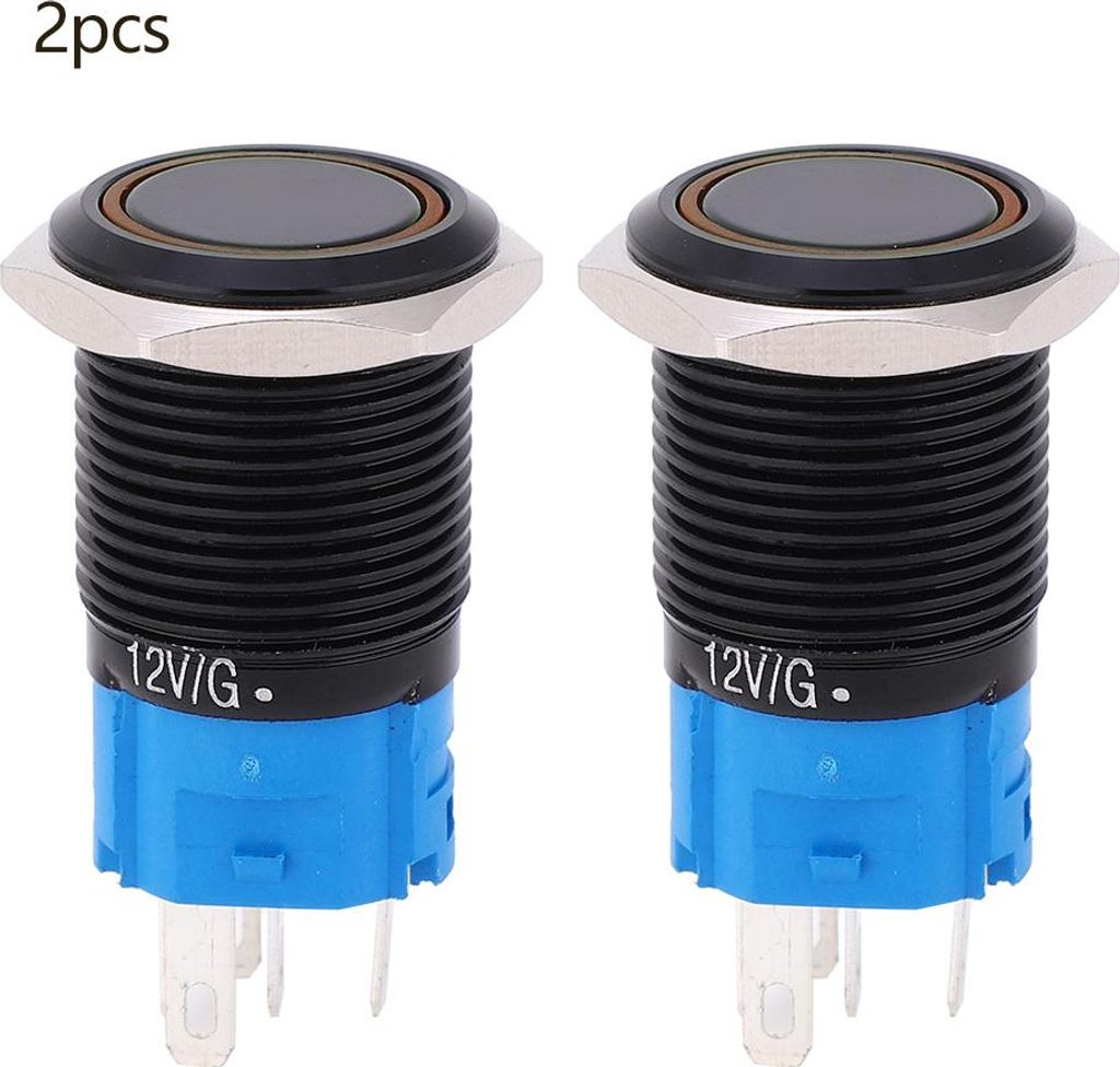 2 Stück selbstverriegelnde, wasserdichte Metall-Tastenschalter mit Beleuchtung, 16 mm, für Auto/Computer, 220 V Wechselstrom (gelb)