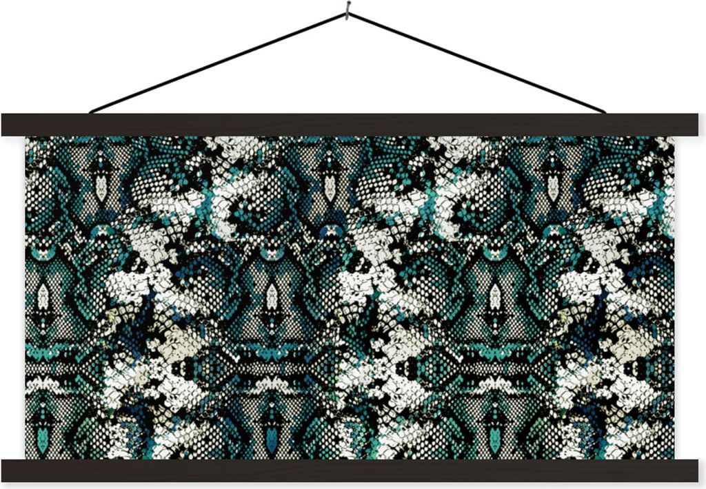 MuchoWow Textilposter Tiermuster - Türkis - Weiß 150x75 cm mit schwarzem Rahmen - Posterleiste