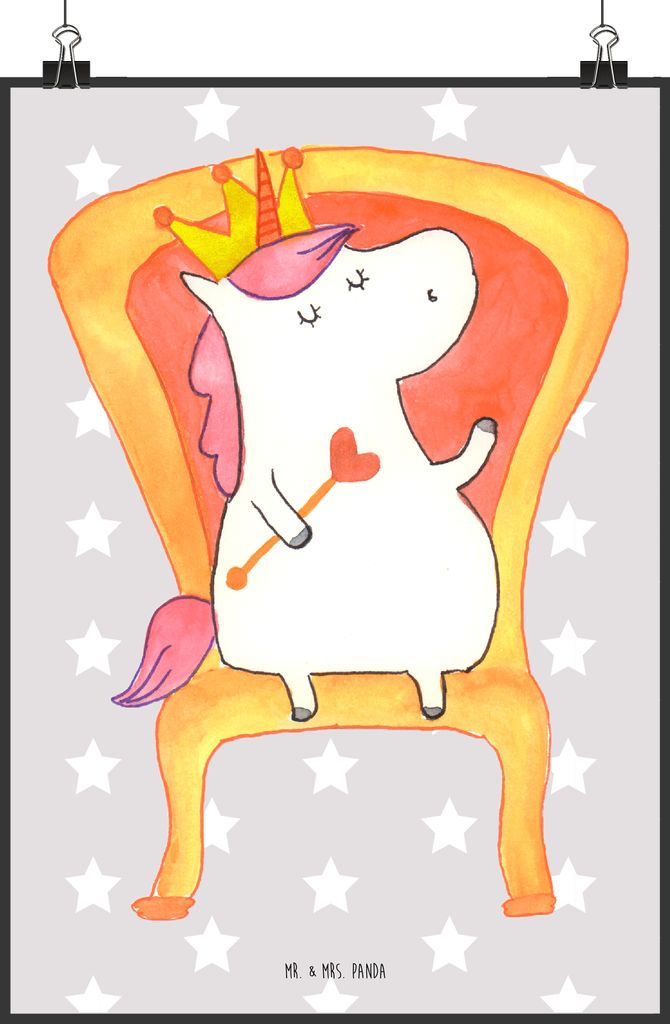 Mr. & Mrs. Panda Bild Einhorn Prinzessin DIN A2 - Grau Pastell - Geschenk, Kunstdruck, wanddeko, Geburtstag, drucke, Monat, Plakat, Unicorn, Wandbi...