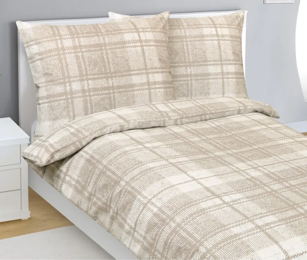 Linge de lit 140x220 en coton respirant, coloris beige et blanc doux