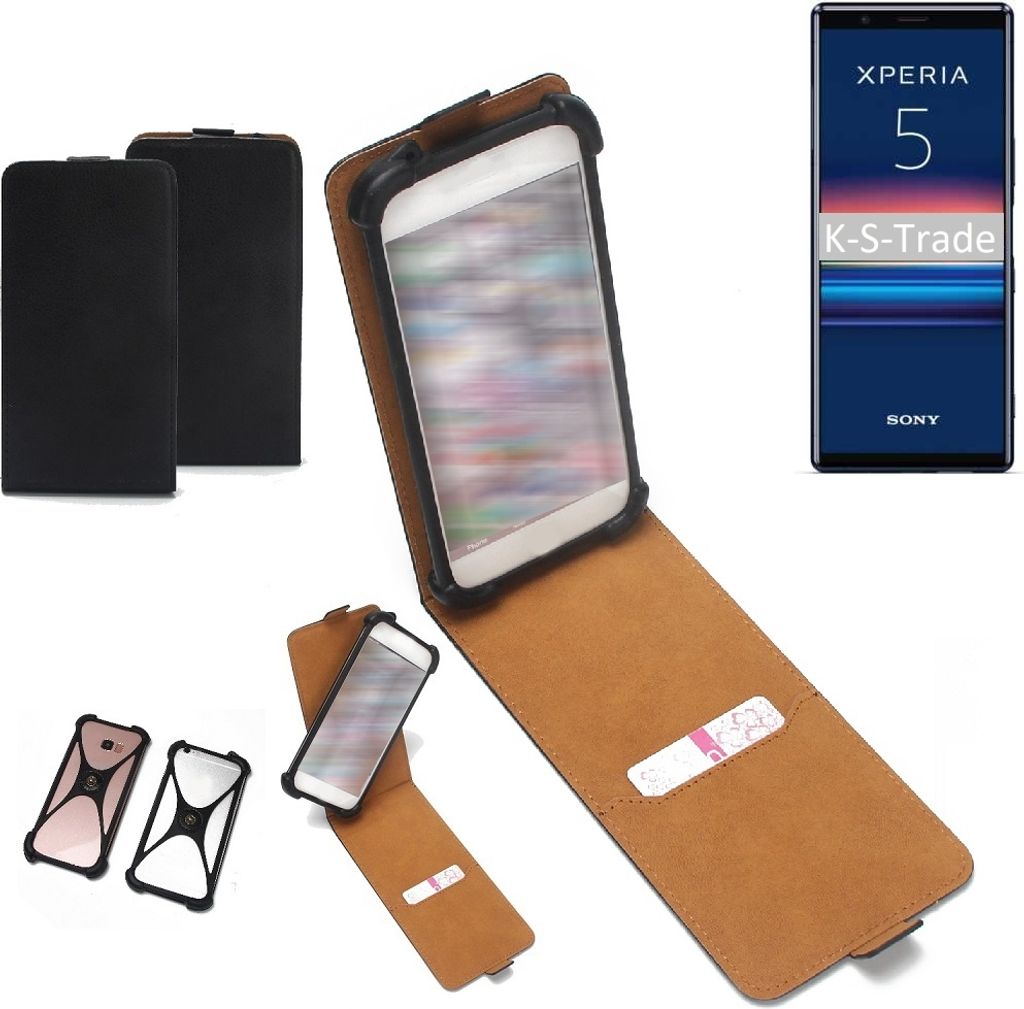 K-S-Trade Handyhülle Schutzhülle kompatibel mit Sony Xperia 5 Hülle Case Cover Flip Style Bumper schwarz 1x