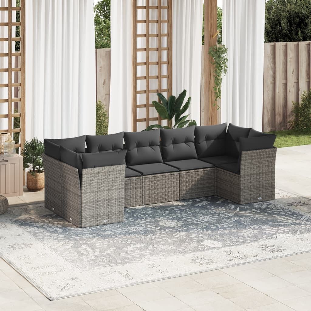 Maison Exclusive - 7-tlg. Garten-Sofagarnitur mit Kissen Grau Poly Rattan