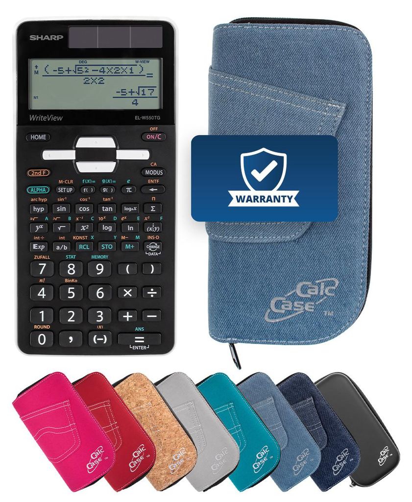 Sharp EL-W550TG Taschenrechner mit Schutztasche im Jeans-Design hellblau